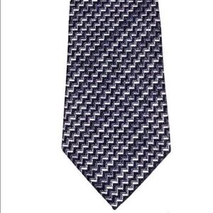 Knightsbridge Men’s 100% Silk Tie – Blue & Silver Geometric Zig-Zag